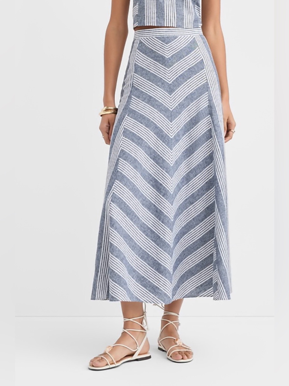 Ann Taylor Loft Striped Chevron Linen Blend Midi Skirt - Sailor Navy Size 4